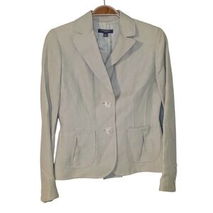 Ann Taylor Petites Linen Blend Blazer Beige Two Button Professional Jacket 0P